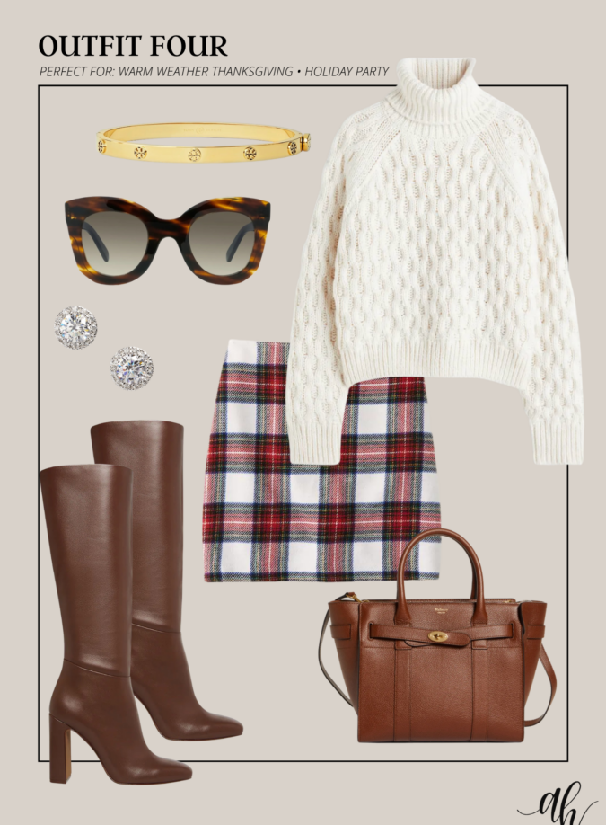 plaid mini skirt with a cream sweater, 25+ fall outfits to wear in november