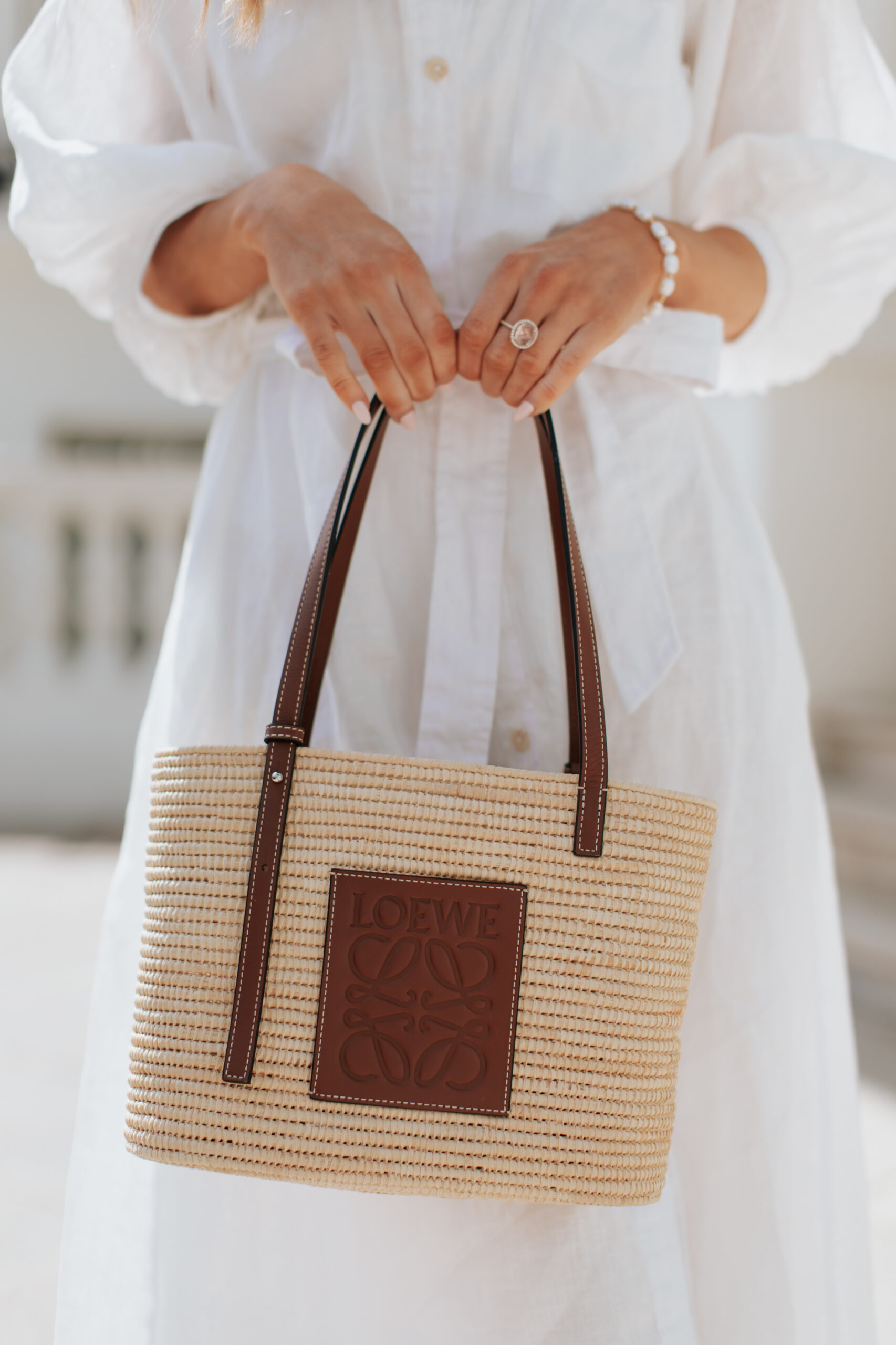 Loewe Neutral Small Square Basket Tote Bag in White