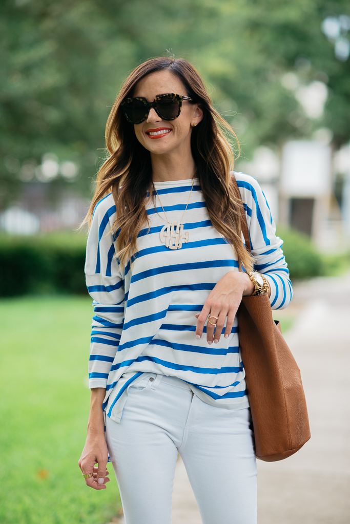 BLUE STRIPES + BRIGHT LIPS | Alyson Haley