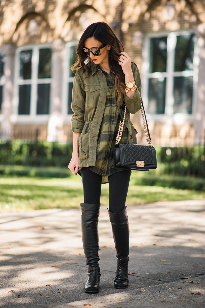 Plaid over the 2025 knee boots