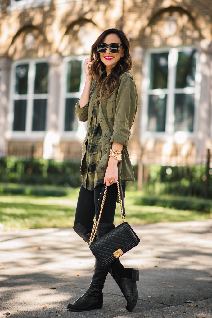 plaid over the knee boots