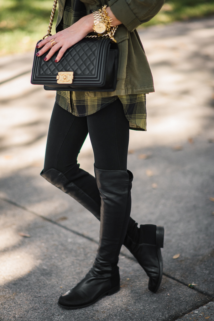 Plaid over discount the knee boots